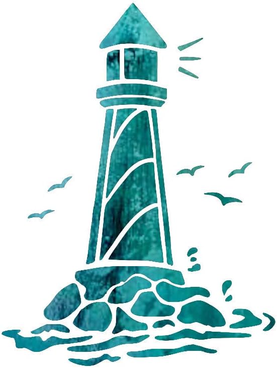 Mixed Media - LIGHTHOUSE Stencil Rocks Birds Coastline 8