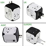 Worldwide Travel Adapter Premium Universal International Plug [US UK EU AU about 150 countries] with Dual USB Charging Ports & Universal AC Socket, Safety Fused (White)