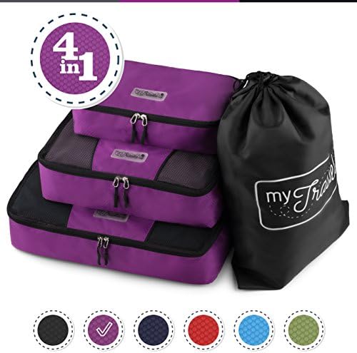 MyTravelUp - TRAVEL PACKING CUBES for everyone who loves traveling, durable material, BAG for LAUNDRY/SHOES. This travel set will be a SMART ORGANIZER for clothes (4, Purple)
