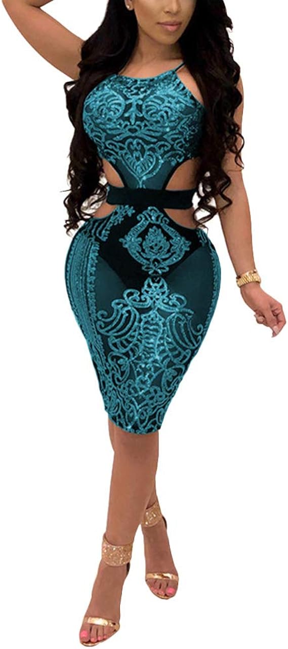 deep v sleeveless bodycon sequin dress