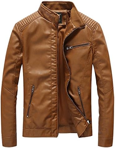 HOWON Men's Vintage Casual Stand Collar Pu Leather Jacket
