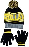 Polar Wear Boy's Cuff Knit Hat with Pom and Gloves Set