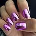 Flat Top Metallic False Nail Tips Acrylic Mirror Shine Surface Hot Pink Purple Middle Design Finger Nails N08