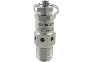 HEZONGSION Mini 1/4" NPT Male Adjustable Pressure Relief Valve SS304 Stainless Steel PRV Safety Valve with Lock, 145psi Set Pressure,115-150psi Adjustable Pressure Range