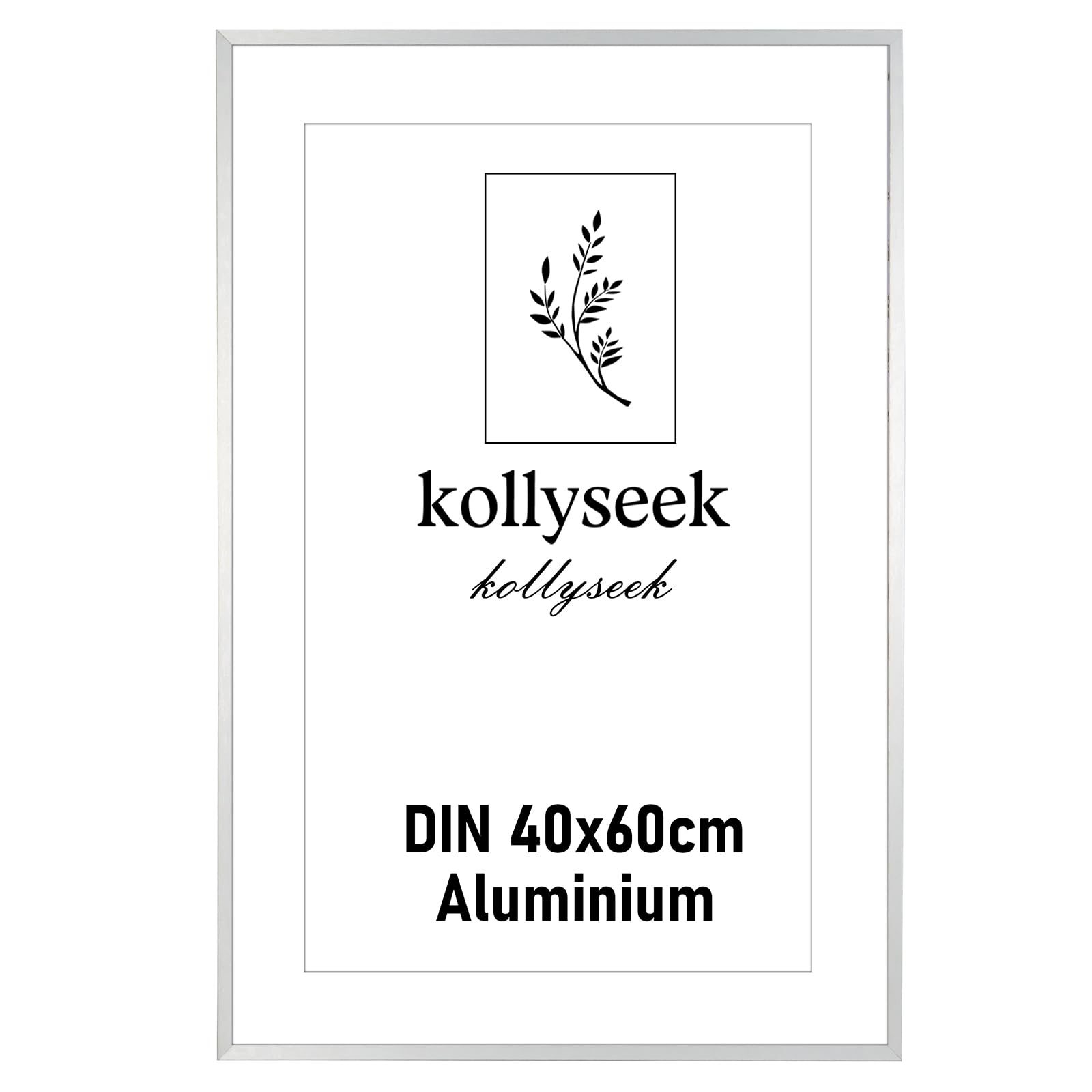 kollyseek Aluminium Frame 40 x 60 cm Silver Metal Poster Frame with Shatterproof Acrylic Glass Modern Picture Frame with Mount for Pictures Poster Photo Silver