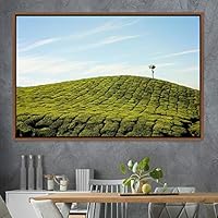 Framed Canvas Wall Art Greenlands Aerial Dark Farmhouse/Country Green Nature Photography Realism Relax/Calm - 16x24 inches