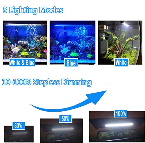 MingDak Submersible LED Aquarium Light,Fish Tank Light with Timer Auto On/Off, White & Blue LED Light bar Stick for Fish Tank, 3 Light Modes Dimmable,11W,18.5 Inch - Thumbnail 2