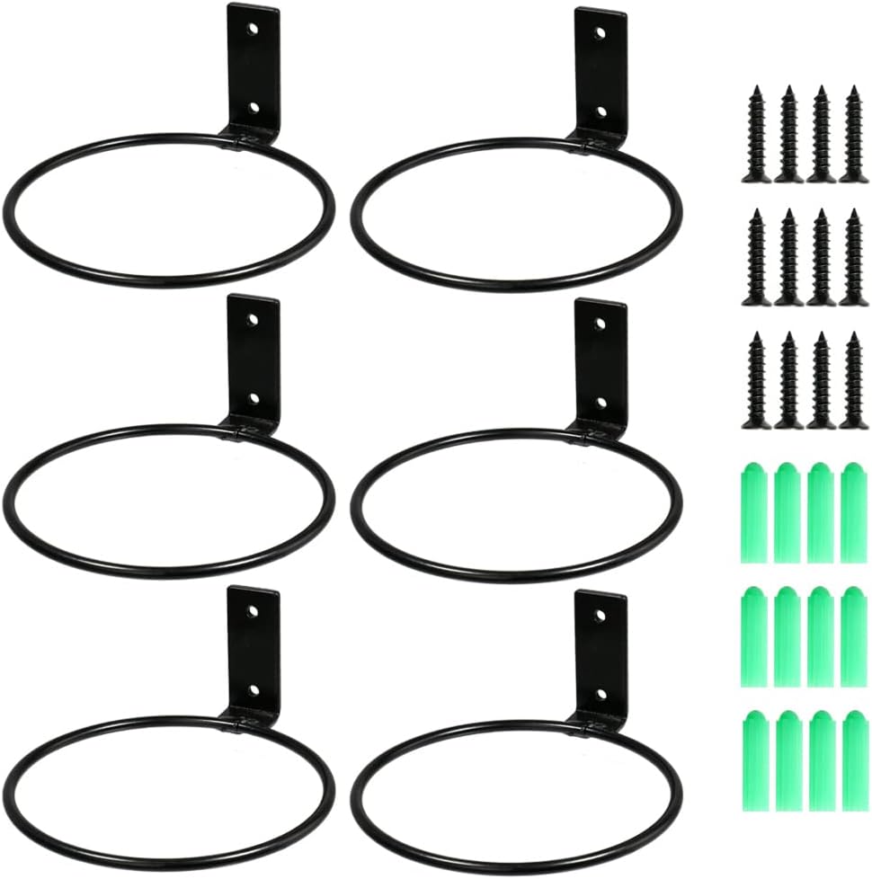 Outdoor Hanging Brackets - Sivya 6 Pack 5in Flower Pot Holder Ring Wall Mounted Metal Planter Hooks Hangers Wall Bracket Wall Planter Hook (6, 5