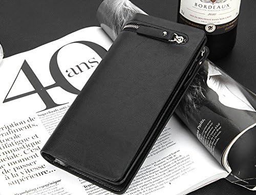 Fashion Business Wallet Mens Long Clutch Purse PU Leather Zipper Pocket Cards Holder Bifold Money Clip Organizer Cellphone Bag Pouch for iphone 6plus,iphone 6s,Samsung Note 5 Samsung S6 LG G4 [Black]