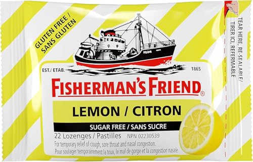 Fisherman’s Friend – Sugar Free Lemon | For Temporary Relief of Cough, Sore Throat & Nasal Congestion | No Sugar | Halal, Vegan, Kosher & Gluten Free | 8 Packs of 22 Lozenges (176 Total Count)