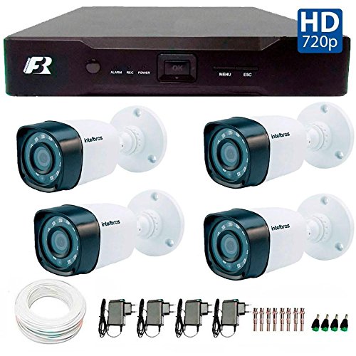Kit 04 Câmeras de Segurança Bullet Hd 720p Intelbras Vhd 1010b G3 + Dvr Focusbras + Acessórios