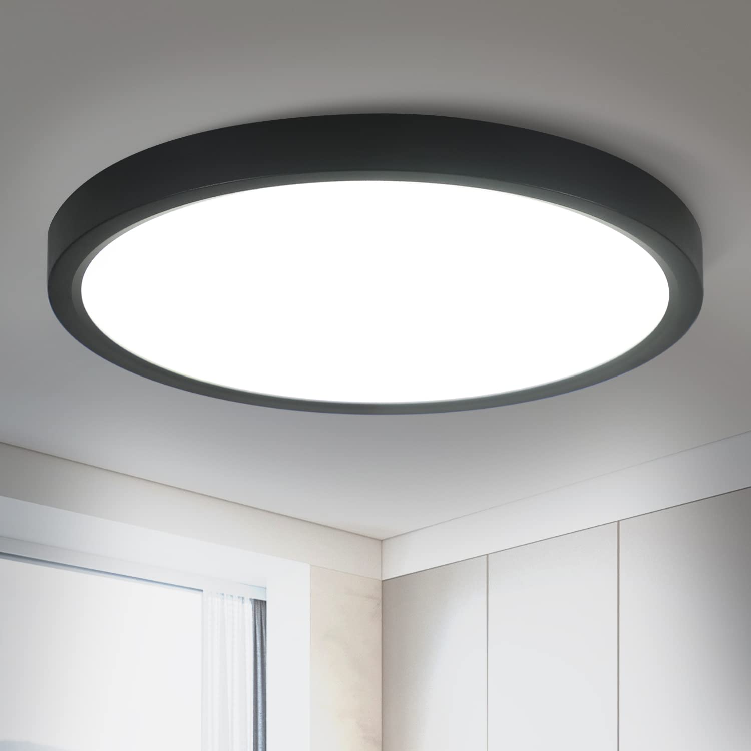 ZMH Bathroom Ceiling Light - Black LED Lights Ceiling Flush 15W 6500K Ø22cm Waterproof IP44 Dome Cool White Ceiling Lighting for Kitchen Living Room Bedroom Hallway Outside Porch