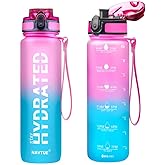 NAVTUE Water Bottle, 32 oz Sports Water Bottles with Time Marker Wide Mouth, Motivational and Leakproof Drink Bottle, BPA Free Tritan with Carry Strap for Gym Fitness Outdoor(1 Bottle)
