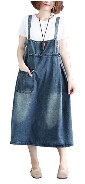 CYSTYLE Damen Jeansskirt Jeansrock Trägern Latzrock Latzkleid Rock Denimrock