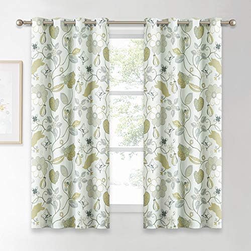 KGORGE 63-in Decorative Print Curtain - Art Gallery/Store/Salon Dรฉcor, Grommet Top Blackout Shades with Flora Pattern (Green, 52" x 63", 2 Pieces)