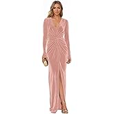 Ouyisha V Neck Velvet Dresses Long Sleeves Bodycon Elegant Winter Formal Wedding Guest Dresses