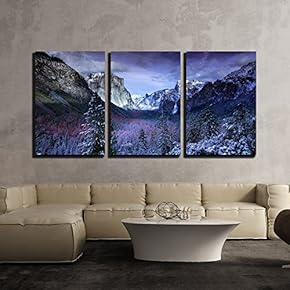 3 Piece Canvas Wall Art - Landscape with Mountain and Snow - Modern Home Art Stretched and Framed Ready to Hang - 16"x24"x3 Panels