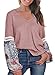 MIHOLL Womens Loose Blouse Printed Long Sleeve V Neck Shirts Casual Pullover Tops (Small, Pink)