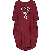 Rfecccy Women's Faith Oversize Baggy T Shirt Causal Loose Party Short Midi Dresses with Pockets