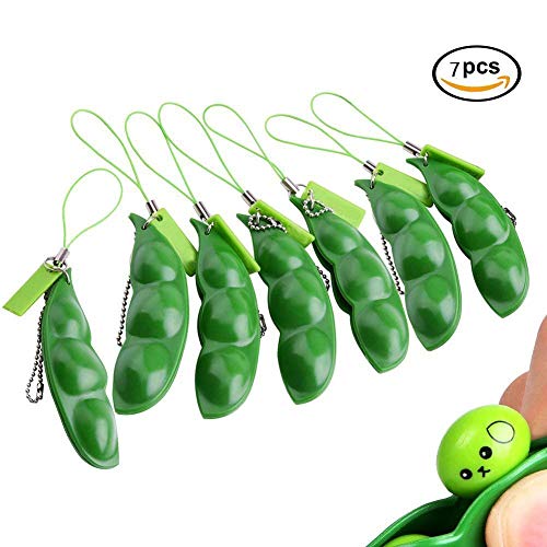 Anpole Fidget Bean Toy,5 Pack Squeeze-a-Bean Puchi Puti Mugen Edamame Keychain Keyring Extrusion Bean Pea Soybean Stress Relieving Chain Toys (7 pcs)
