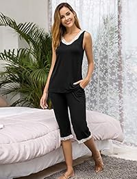 Hotouch - Conjunto de pijama de encaje con cuello en V para mujer