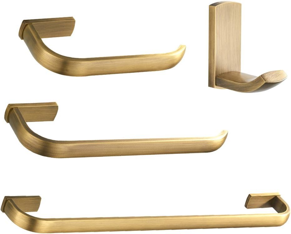 Aothpher 4-Pieces Bathroom Accessory Wall Mounted Brass Towel Hook Toilet Roll Holder Towel Ring and Towel Rail Bathroom Sets, Brushed Bronze