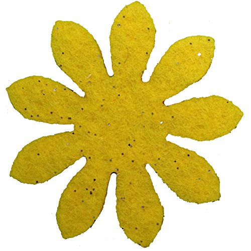 Petra's Bastel News 100 x daisy 30 mm felt 1 mm one-sided glitter colour: yellow, Fliz, 3 cm
