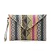 DukeTea Bohemian Oversized Clutch Purse, Large Canvas Envelope Evening Wristlet Bag Pink