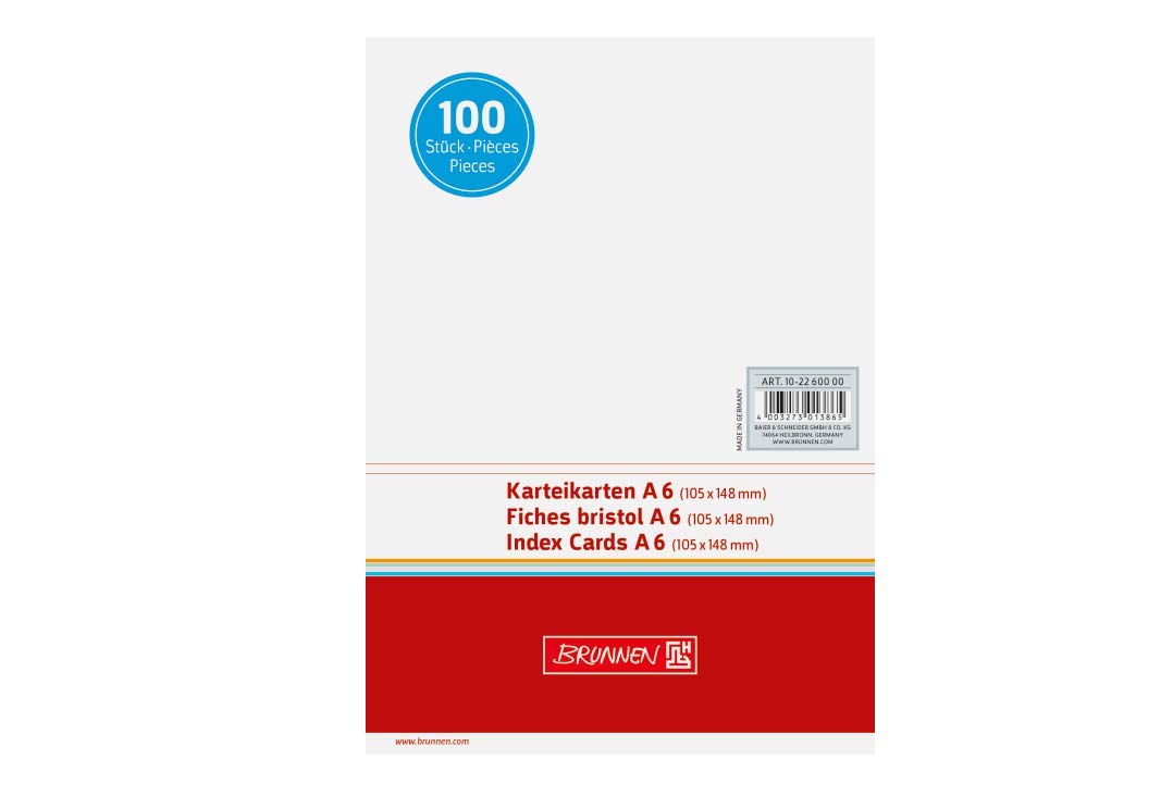 Brunnen 102260000 Index Card A6 Unlined Shrink-Wrapped Pack of 100) White