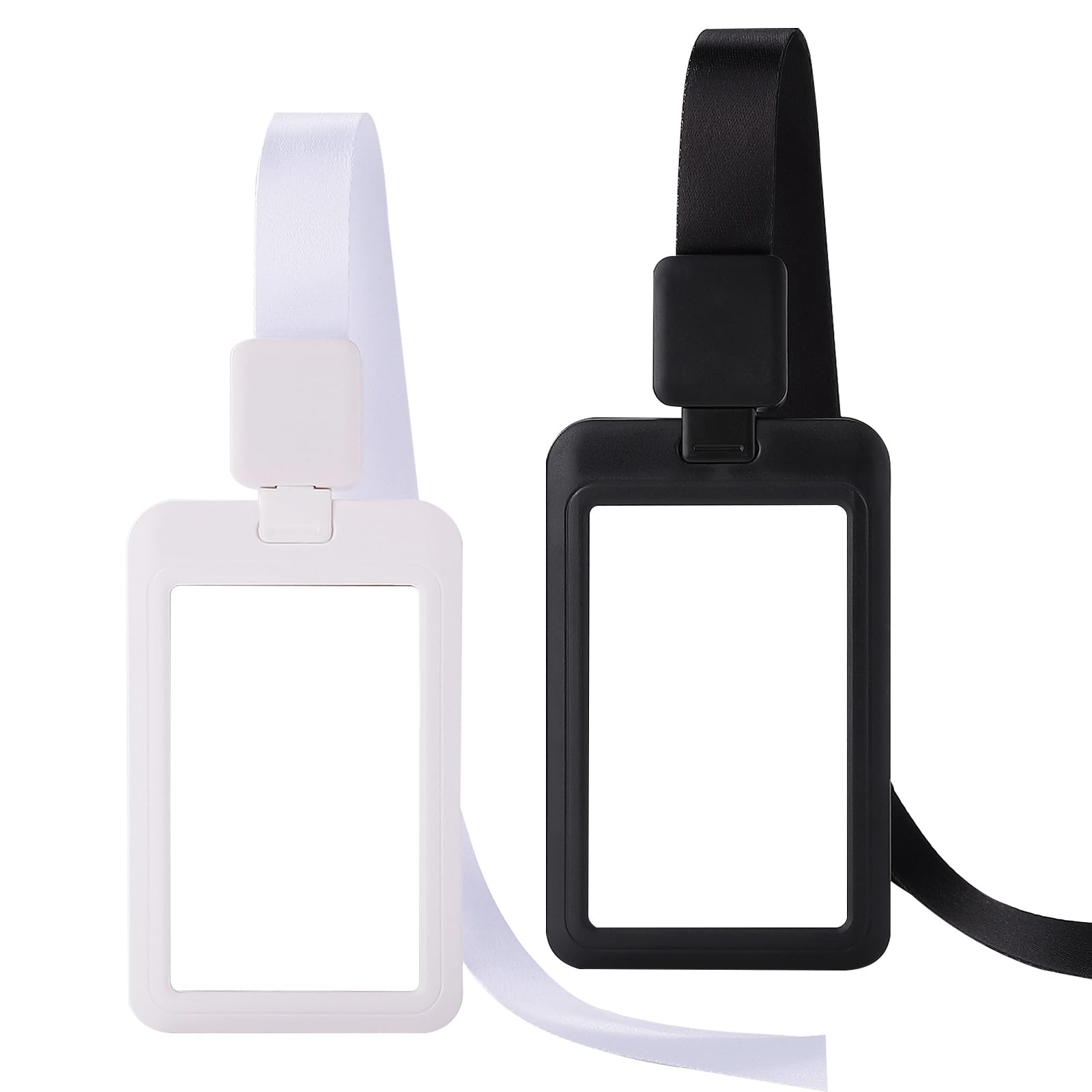 FOSDICK 2 pcs Lanyard with Card Holder, Badge Holder with Retractable Lanyard, Sliding ID Card Holder, Detachable Lanyard Strap Hard Card Holder for ID Cards, Office, School, Bus Passes(White,Black)