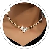 Sora Tuki Heart Necklaces for Women Heart Choker Cuban Link Chain Chunky Necklace Statement Necklace Chunky Jewelry