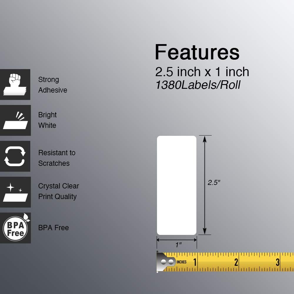 BETCKEY - 2.5" x 1" Multipurpose & Barcode Labels Compatible with Zebra & Rollo Label Printer, Premium Adhesive & Perforated[10 Rolls, 13800 Labels] : Office Products