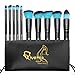 Qivange Makeup Brushes, Premium Synthetic Kabuki Foundation Eyeshadow Blush Concealer Powder Brush Kit + Pouch ( 10pcs, Black with Blue Hair)