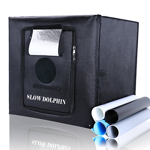 Photo Light Box 16x16in Photo Studio Professional Photography Tent with LED Light 4 Backdrops (White, Blue, Gray, Black)