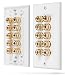 Fosmon [Five Speaker] Home Theater Wall Plate - Premium Quality Gold Plated Copper Banana Binding Post Coupler Type Audio Wall Plate for 5 Speakers (White) primary