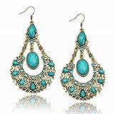 Vintage Retro Copper Cz Rhinestone Resin Eardrop Dangle Hook Earrings (Pack of 2)