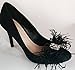 Detachable Black Ostrich Feather Bow and Rhinestone Brooch Shoe Clips Set of Two