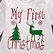Baby My First Christmas Bodysuit and Deer Print Pants Outfit with Hat