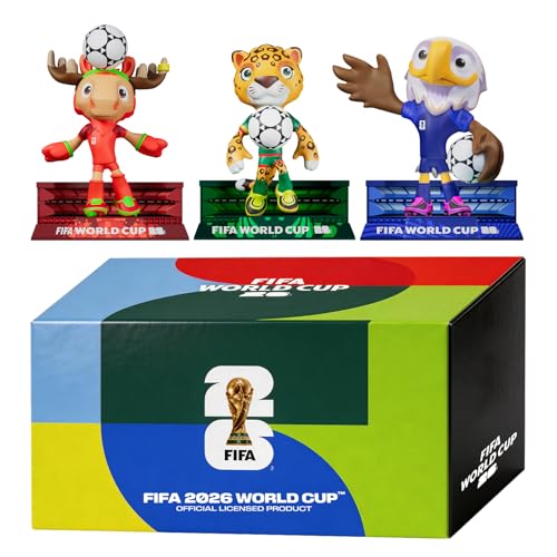 Sanyetral FIFA World Cup 2026 3-Piece Mascot Figurines, Multicoloured, Includes Clutch, Zayu, Maple, Court-A Game (6 cm)