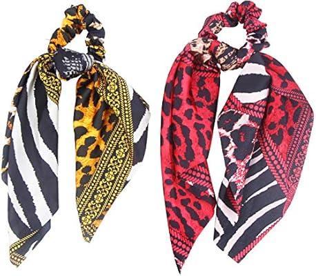 Hair Scarf Silk Scrunchies Ponytail 2 Pack Animal Print