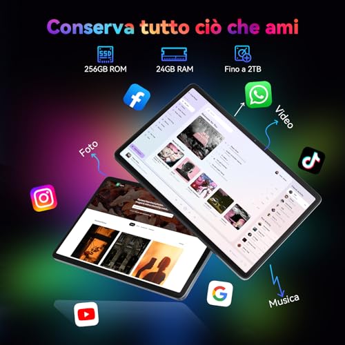 VekfulPC T20 Tablet Android 16 con Tastiera, 24GB RAM + 256GB ROM Espandibile 2TB, Tablet 10 Pollici Widevine L1, Octa-Core, WiFi, Face ID, Bluetooth 5.0, 5000mAh, 8MP+5MP, Jack 3.5mm, 4 Anni Garanzia