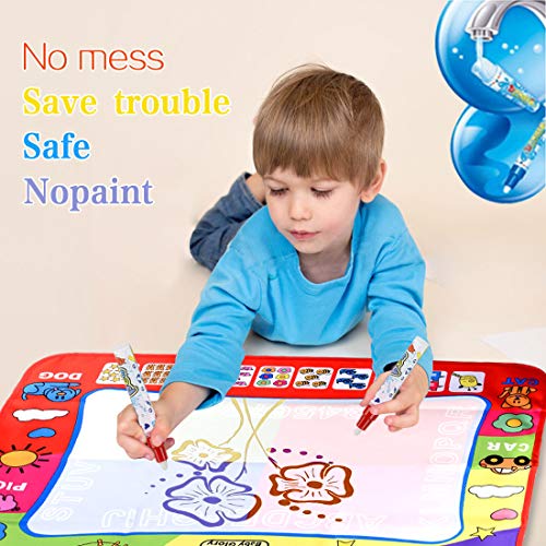 pipigo Water Doodle Mat, Kid Aqua Magic Drawing Mat Coloring Paint Pad for Toddlers with 4 Water Pens and 6 Models, Large Size for 2-3 Kids(31.5" X 23.6")