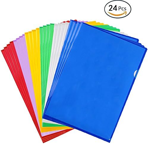 APLANET 24pcs Clear Document Folder Project Pockets, A4 Size, 6 Colors