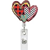 Valentines Badge Reel Retractable Heart Badge Holder Acrylic ID Badge Clip Vintage Hearts Design Decorative Badge Reels Valentine Name Badge Holders for Office Doctor Nurse Student Teacher Gifts
