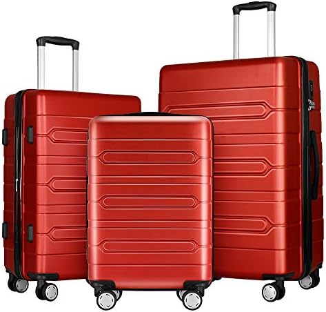 Fochier 3 Piece Luggage Sets Expandable Hard Shell Suitcase 4 Spinner Wheels with TSA Lock Red