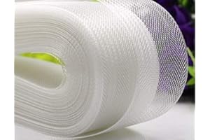 Teemico 50 Yards Stiff Polyester Horsehair Braid for Polyester Boning Sewing Wedding Dress Dance Formal Dress Accessories (White, 1 inch)