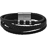 Edforce Stainless Steel Men's Multi-Strand Braided Genuine Leather Wheat Chain Bracelet