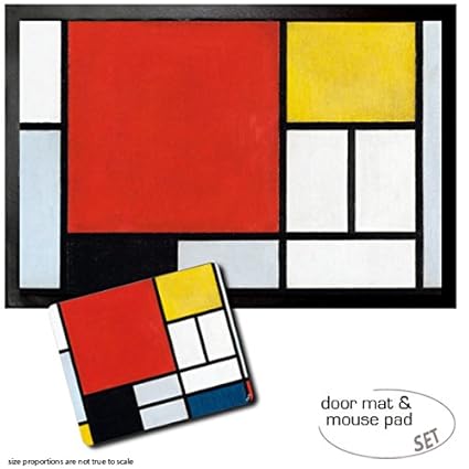 Set: 1 Fußmatte Türmatte (60x40 cm) + 1 Mauspad (23x19 cm) - Piet Mondrian, Komposition Mit Großer Roter Fläche, 1921