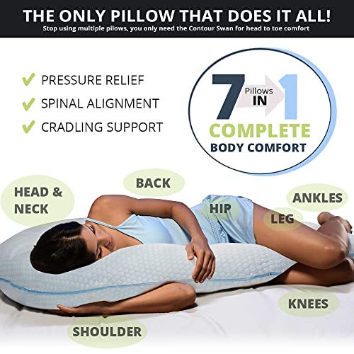 Contour Swan Body Pillow W/Pillowcase & Mesh Laundry Bag, Cool XL As