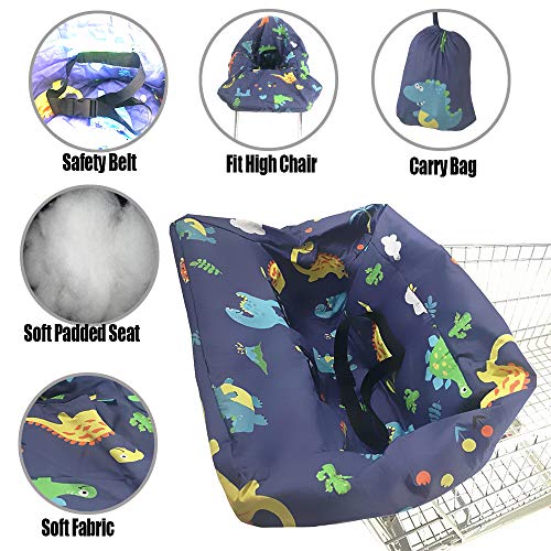 Portable Shopping Cart Cover | High Chair and Grocery Cart Covers for Babies, Kids, Infants & Toddlers ✮ Includes Free Carry Bag ✮ (Simple Dinosaur)
